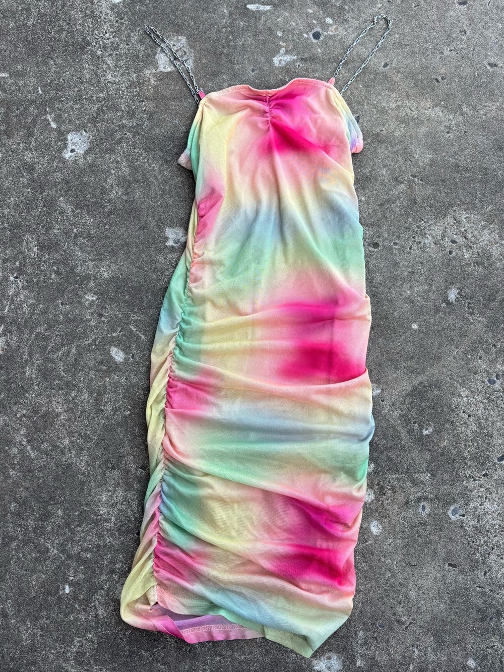 SHEIN Pastel Tie-Dye Ruched Spaghetti Strap Mini Dress